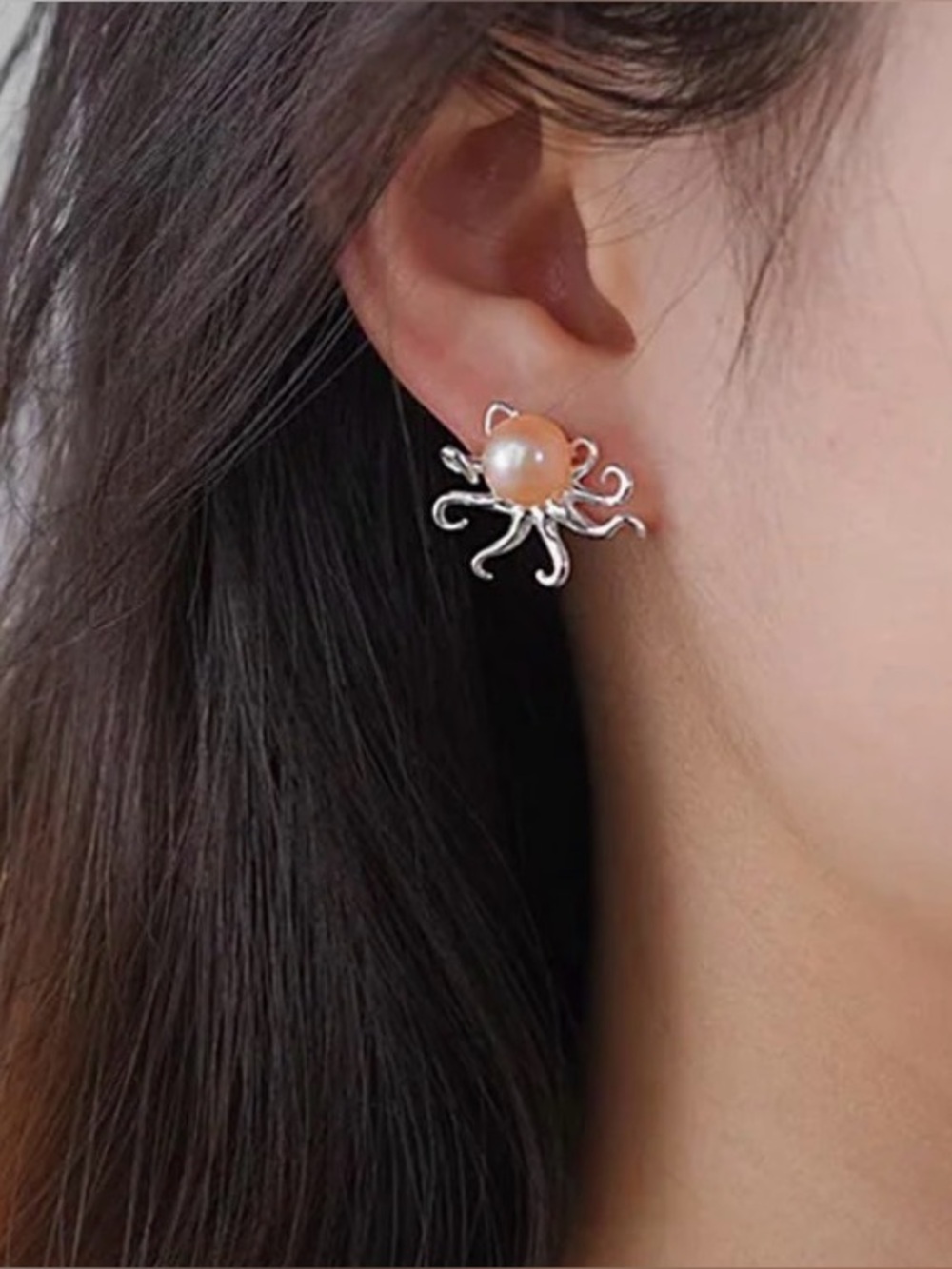 Sterling Silver & Pearl Octopus Studs New